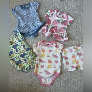 ASSORTED MONICA AND ANDY FRUIT AND FLORAL ONESIES AND DRESS